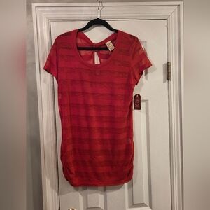 Faded Glory Red Sheer Short Sleeved  Striped Blouse NWT